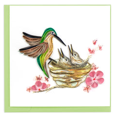 Quilled Hummingbird & Babies Greeting Card