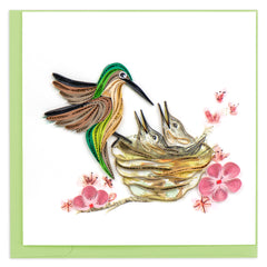 Quilled Hummingbird & Babies Greeting Card