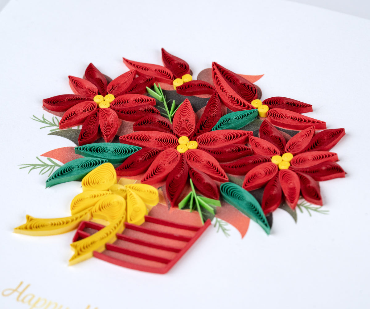 Handcrafted Potted Poinsettia Holiday Card Quilling Card Quilling