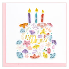 Quilled Floral Birthday Cake Greeting Card