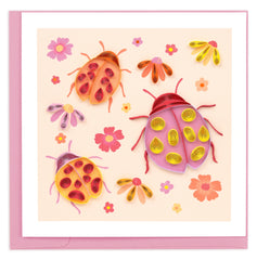 Quilled Lady Bugs with Flowers Greeting Card