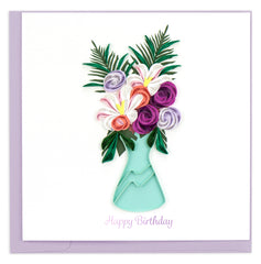 Quilled Birthday Flower Vase Greeting Card