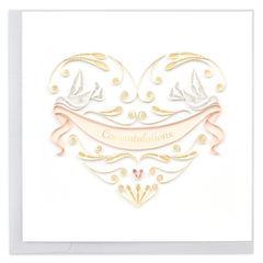 Quilled Wedding Doves Heart Greeting Card