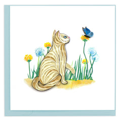 Quilled White Cat & Butterfly Greeting Card