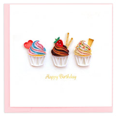 Quilled Birthday Cupcake Trio Greeting Card