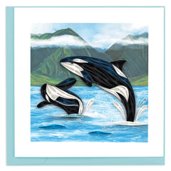 Quilled Orca Whales Greeting Card