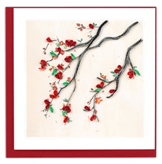 Quilled Red Flower Branch Greeting Card