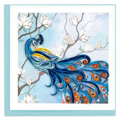 Quilled Peacock with White Flowers Greeting Card
