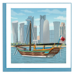 Quilled Doha Skyline with Dhow Boat Greeting Card