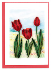 Quilled Red Tulip Field Gift Enclosure Mini Card