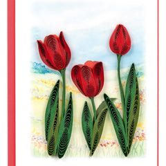Quilled Red Tulip Field Gift Enclosure Mini Card