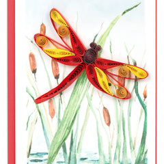 Quilled Red Dragonfly & Cattails Gift Enclosure Mini Card