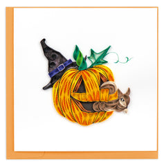Quilled Squirrel in Jack-o'-lantern Halloween Card