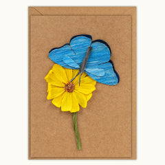 Blue Butterfly with Yellow Flower Handmade Greeting Card