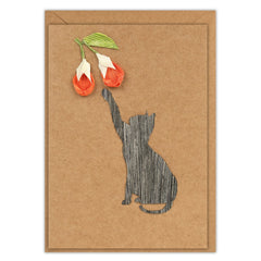 Cat with Flowers Handmade Greeting Card