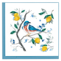 Quilled Bluebird with Lemons & Blueberries Greeting Card
