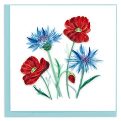 Quilled Blue Cornflower & Poppies Greeting Card