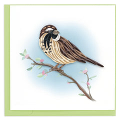 Quilled Italian Sparrow on Flower Branch Greeting Card