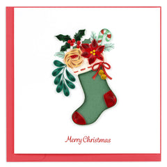 Quilled Christmas Stocking Bouquet Greeting Card