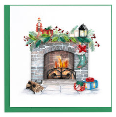 Quilled Cozy Holiday Fireplace Greeting Card