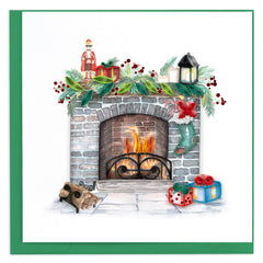 Quilled Cozy Holiday Fireplace Greeting Card