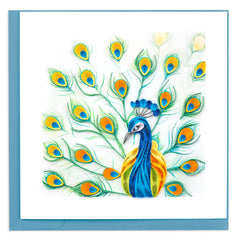Quilled Peacock Feather Display Greeting Card