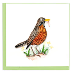 Quilled Robin with Worm Greeting Card