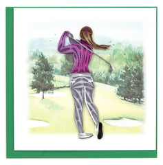 Quilled Female Golfer Greeting Card