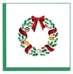 Quilled Holiday Wreath with Ornaments Greeting Card