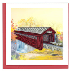 Quilled Autumn Covered Bridge Greeting Card