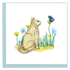 Quilled White Cat & Butterfly Greeting Card