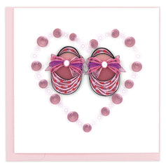 Quilled Pink Baby Booties Greeting Card